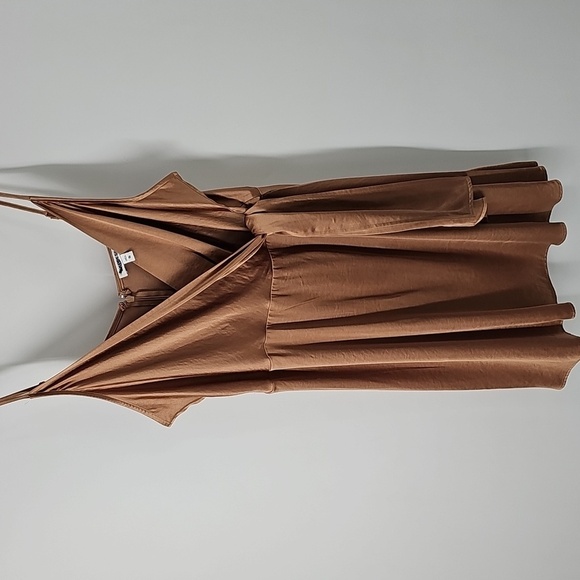 Express Mocha Satiny Slip Dress w Faux Wrap Front Spaghetti Straps Fit & Flare - Picture 10 of 12